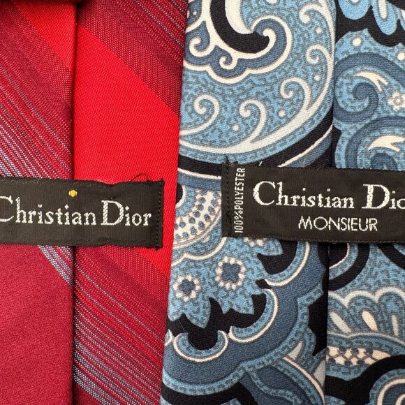 Christian Dior Vintage Tie Bundle – 1970s Blue Paisley & 1990s Barcode - Picture 6 of 7